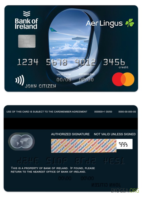 Carte Mastercard de crédit aérien de la Banque d'Irlande d'Irlande
